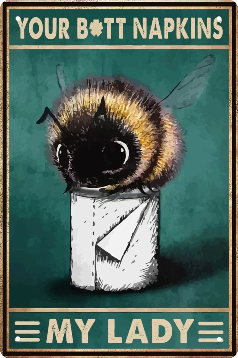 Funny Bee Bathroom Wall Art Decor Metal Tin Sign Retro Medieval Themed Home Room Rustic Toilets Vintage Posters Bee Enthusiast Novelty Gifts My Lady