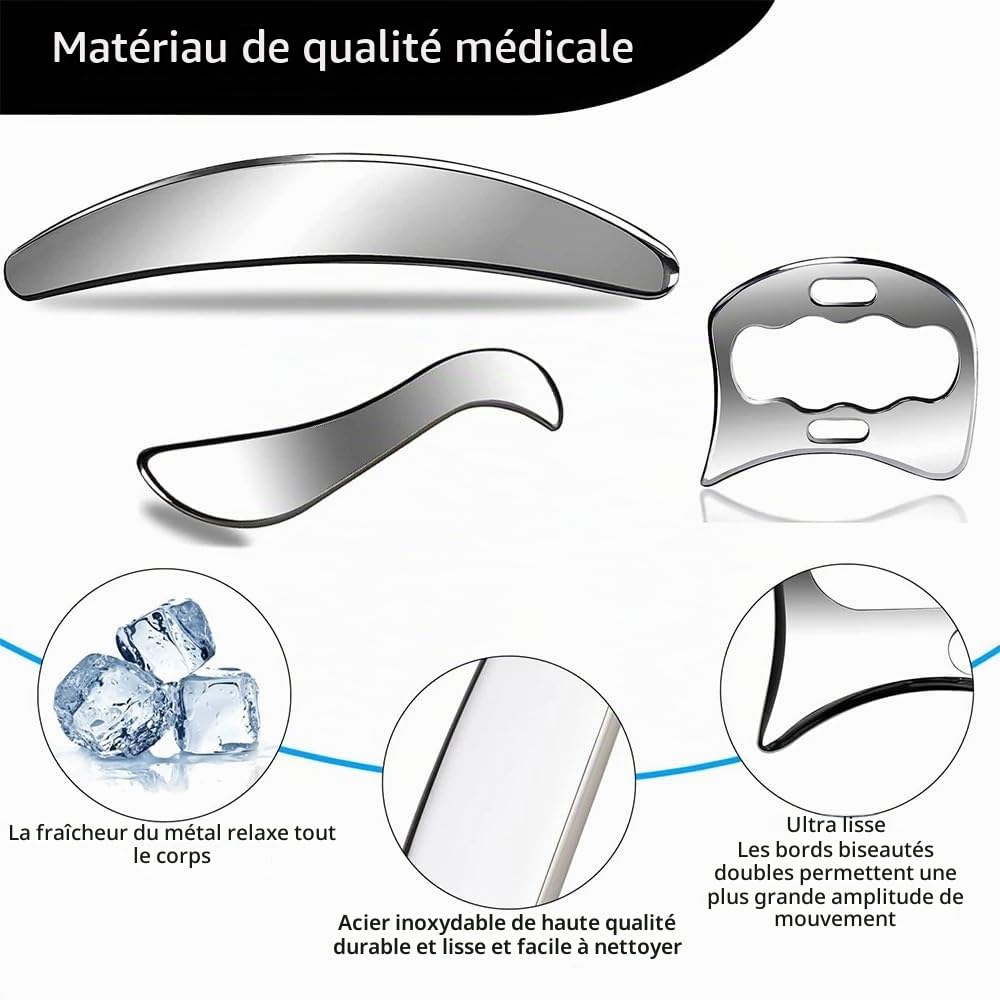 Outil de massage Gua Sha 3 en 1 en acier inoxydable - Guasha pour Sculpter la Ligne de la Mâchoire pour la thérapie physique, Derma Edge GuaSha-Outil de massage GuaSha - Outil IASTM pour la relaxation