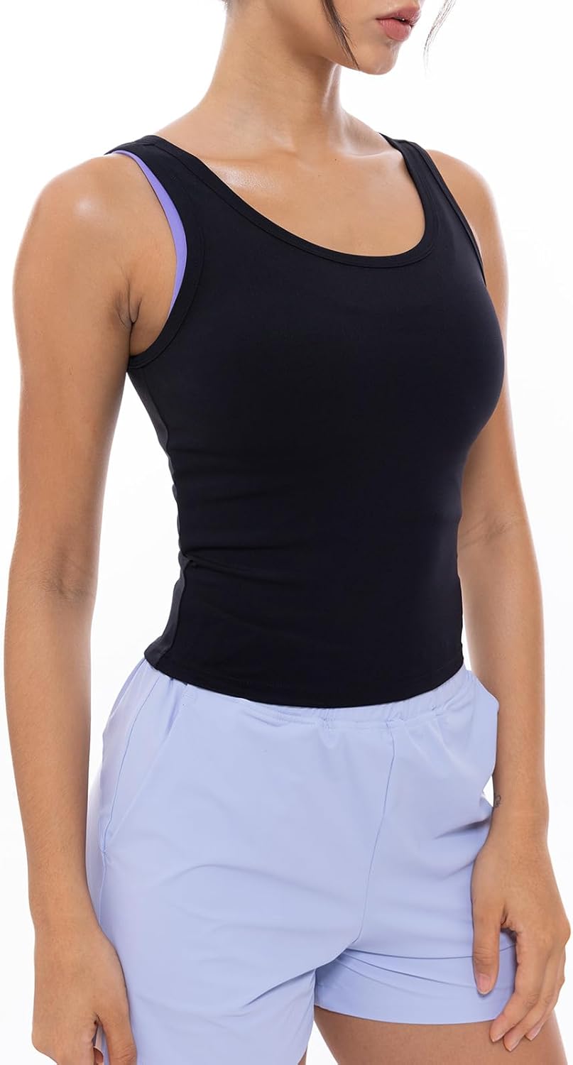 Lavento Women's Scoop Neck Workout Tank Top - Cropped Yoga Tops Active Sleeveless Shirts - Image 4
