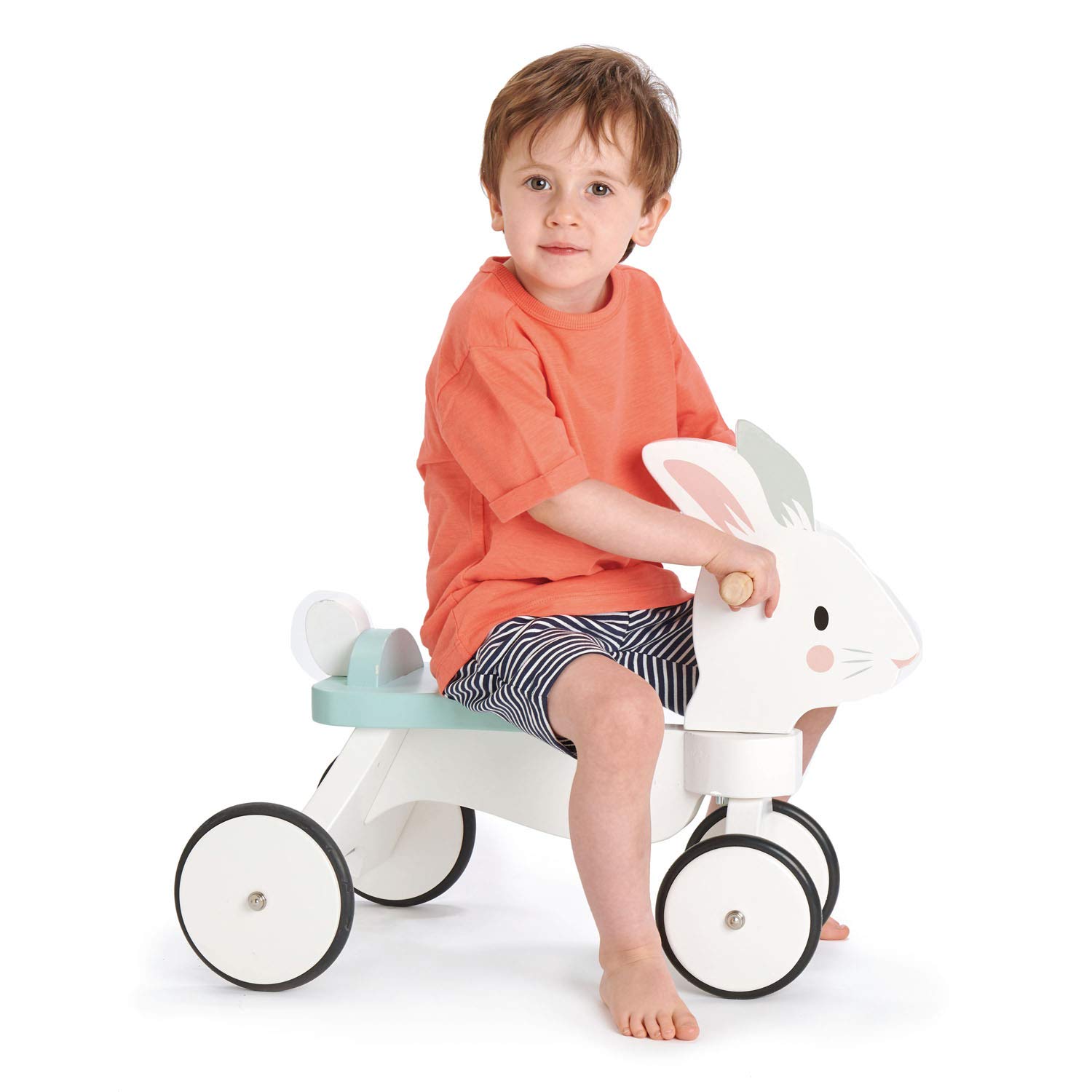 Carrera de conejo - Bicicleta temática de conejo de cuatro ruedas de madera con anillo de goma y mango - Desarrollo temprano de la caminata y mejora de la fuerza muscular para niños 2