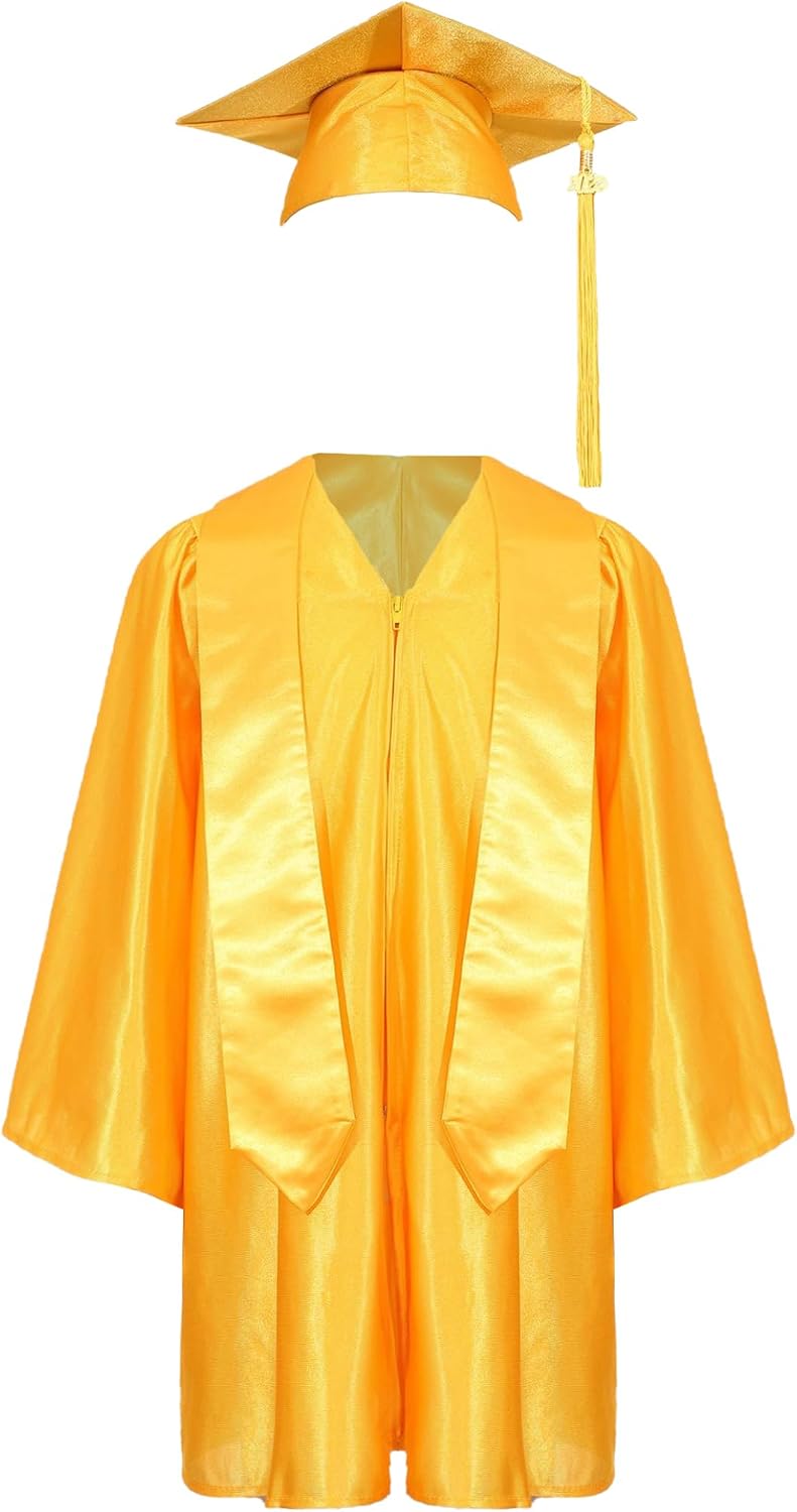 Kids Unisex Kindergarten Shiny Graduation Gown Graduation Gifts Cap and Gown with 2025 Tassel and Sash