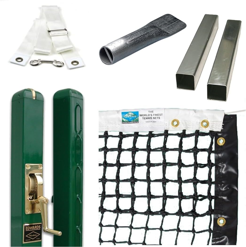Edwards Wimbledon Tennis Posts – Permanent Court Kit – 3” Square, Internal Wind, Green – Optional Ground Sleeves