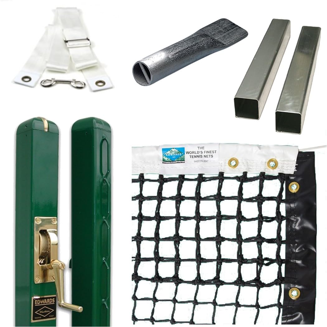 Edwards Wimbledon Tennis Posts – Permanent Court Kit – 3” Square, Internal Wind, Green – Optional Ground Sleeves