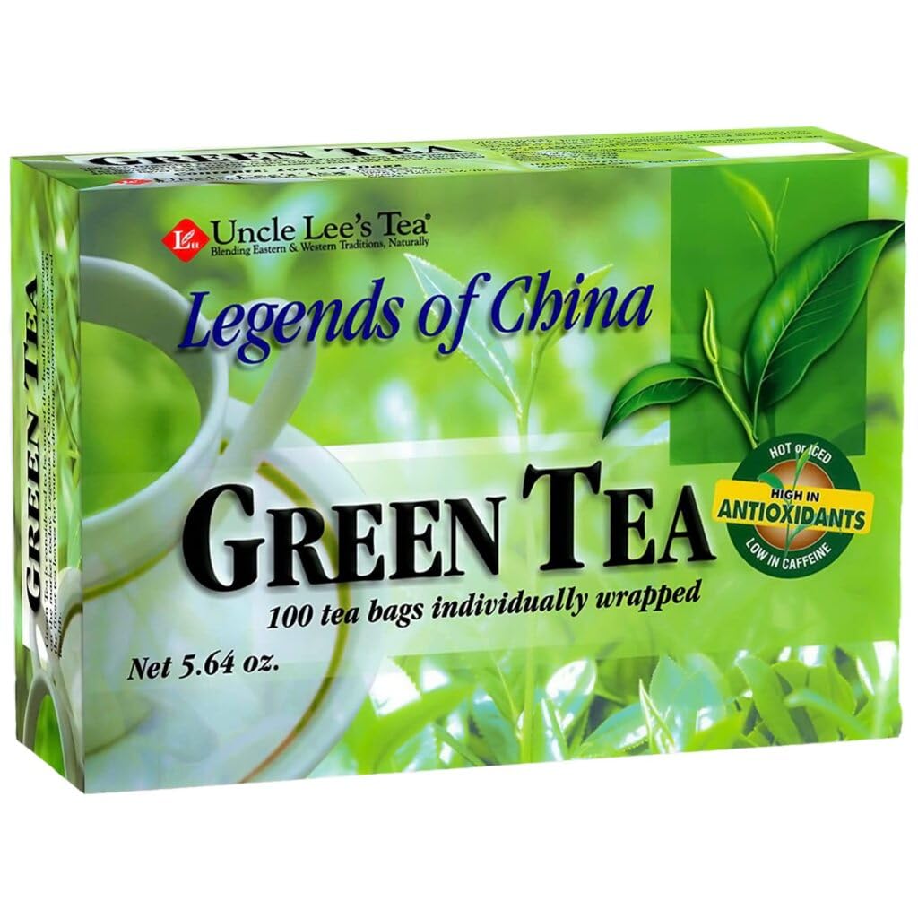 Uncle Lee’s Premium Green Tea, Caffeinated, 100 Count – Antioxidant-Rich Young Leaves in Individually Wrapped Tea Bags, 5.64 Oz