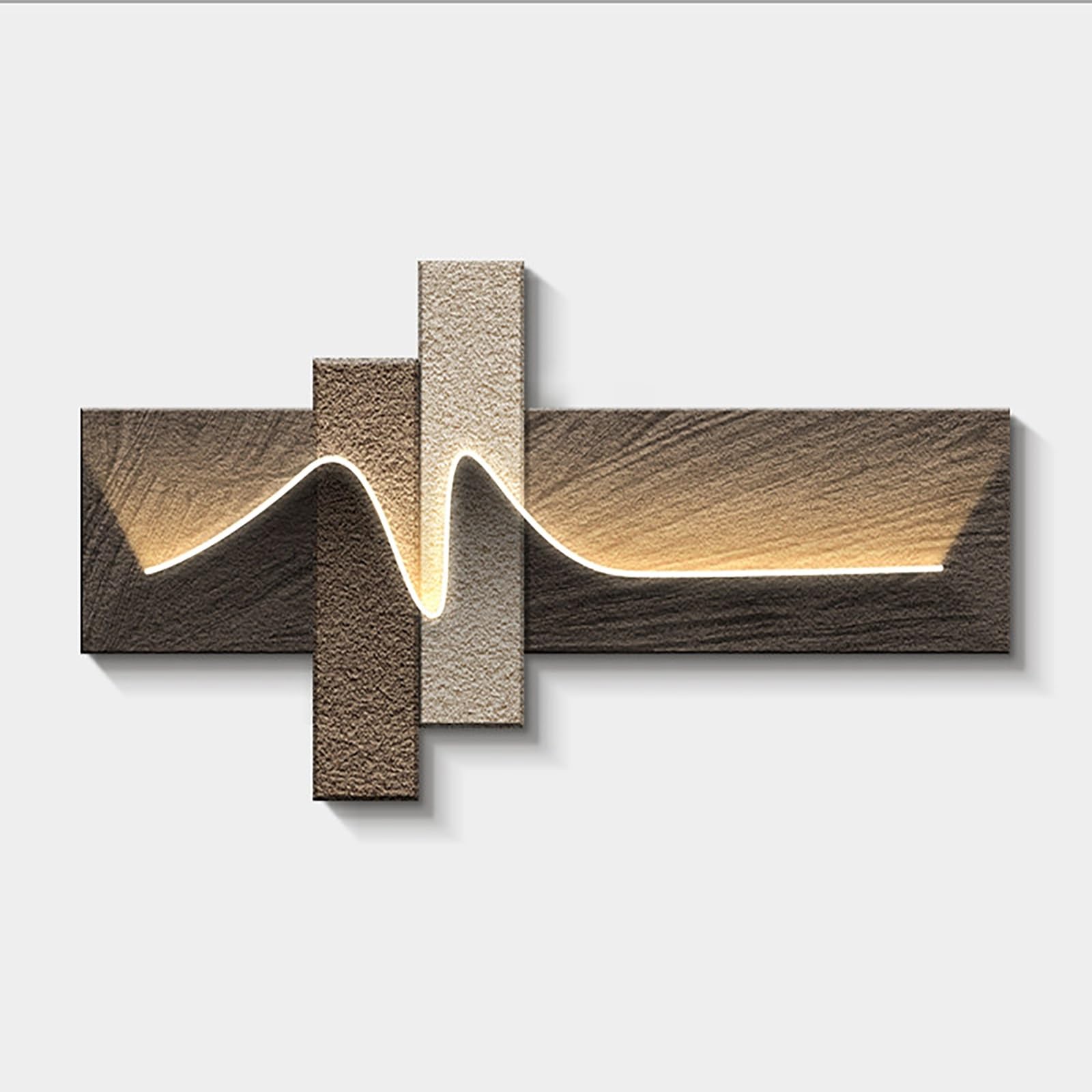 ZCQMSCWW Minimalist 3D Sandstone Wall Art with LED Lights, Remote Control Ambient Lighting Decor, Textured Relief Sculpture, for Living Room Bedroom(B,120 * 60cm/47.2 * 23.6in)