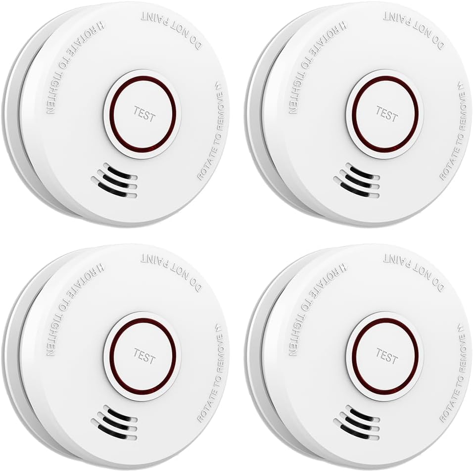 4 Pack Smoke Detector Fire Alarms 9V Battery Operated Photoelectric Sensor Smoke Alarms Easy to Install with Light Sound Warning