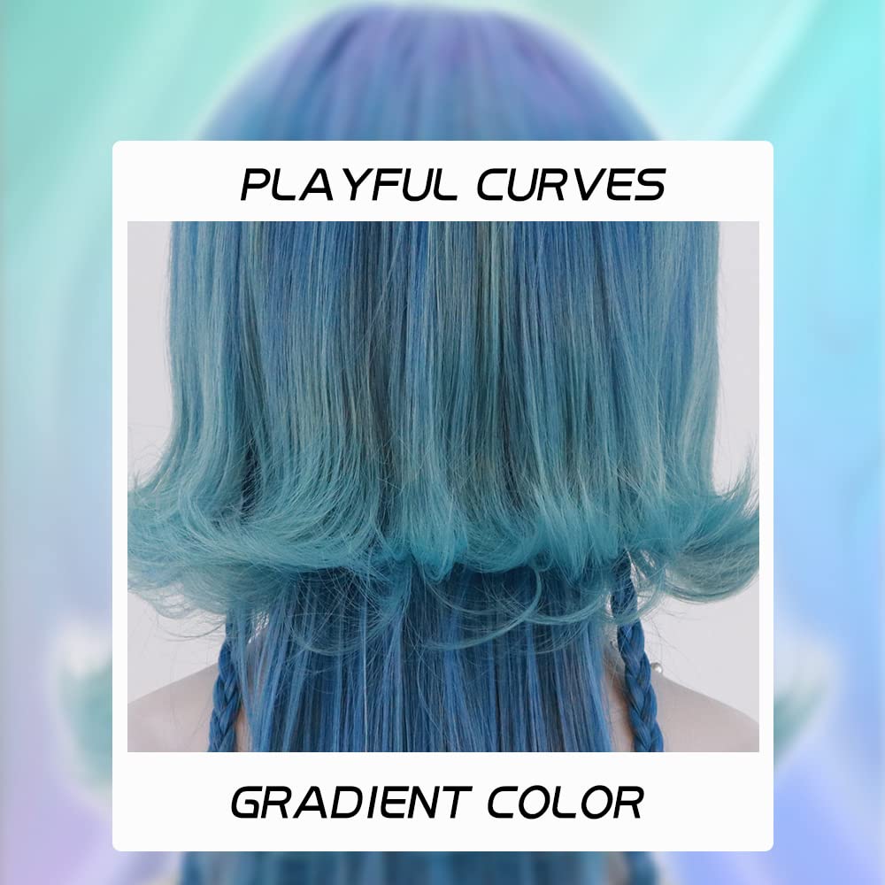 STYLER Long Straight Wig with Bangs for Women Synthetic Fiber Natural Straight Heat Resistant Wig for Daily Party Use Cosplay Party (Blue)