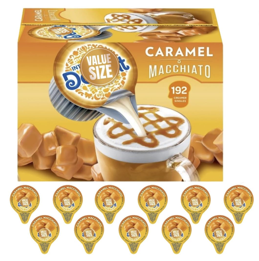 Coffee Creamer, Deli Caramel Macchiato Creamer Singles, 192 Creamer Singles Included Great for Offices, Coffee, Bar, Gift and Homes.(Caramel Macchiatto)