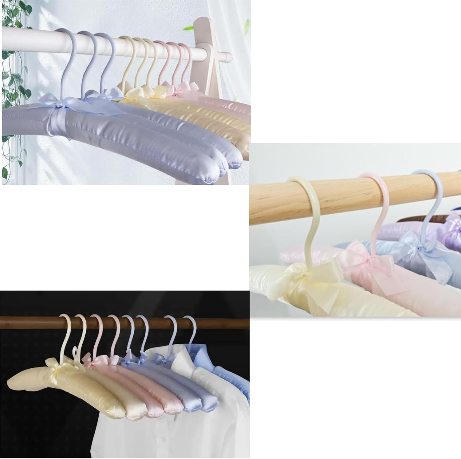 Thicker Padded Hangers for Women Clothing Sweaters,Anti-Slip Satin Hangers Padded Cute Hanger with Bow,Silky Fabric Hanger for Closet