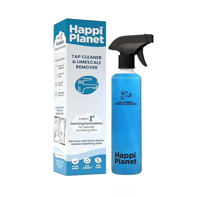 Happi Planet | Tap Cleaner & Limescale Remover | India’s 1st Foaming Formulation for Reduced Scrubbing Effort, Non-Toxic | 500ml | All Purpose Cleaner Suitable for Bathroom, Tap, Shower, Tiles, Mirror