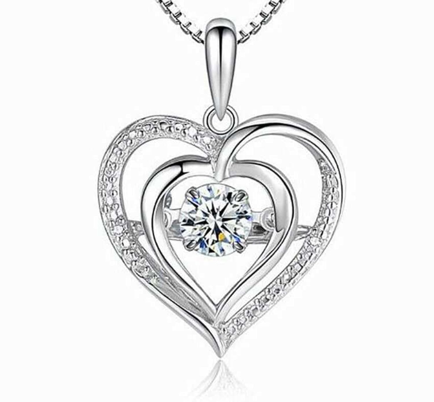 Womens Silver Plated Cubic Zirconia Double Heart Necklace Pendant, Womens NecklaceDouble Heart Necklace, Silver Chain For Women, Cute Gifts For GirlfriendHeart Pendant Necklace For Women(Silver) (B0CV56ZGWC) Amazon Price History, Amazon Price Tracker