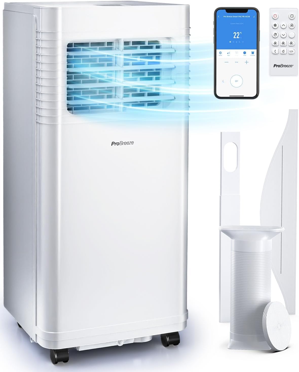 Pro Breeze 4-in-1 Smart Portable Air Conditioner 5000 BTU with Wifi, Remote Control, 24 Hour Timer & Dual Window Venting Kit Included - Powerful Air Conditioning Unit for Home