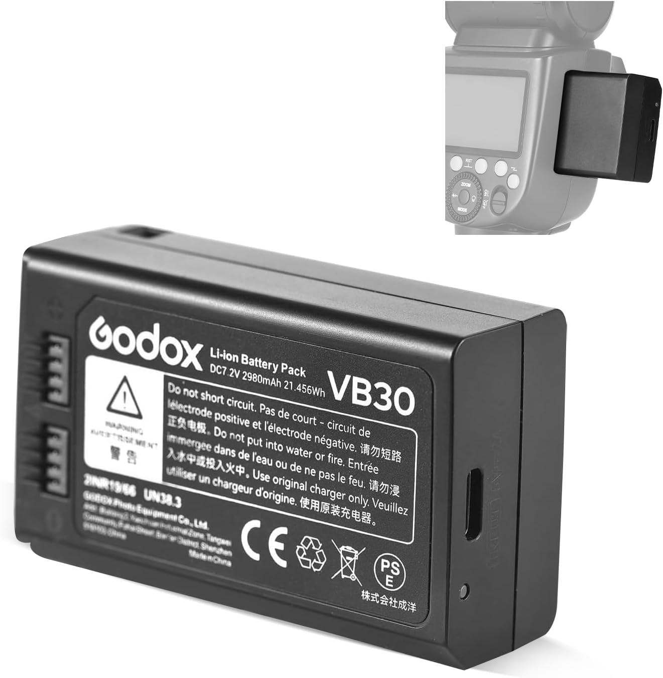 GODOX V1Pro & V100 Original Battery – VB30 7.2V/2980mAh/21.45Wh Li-ion Batterypack, Simultaneously Charge and Power for V1, V1PRO, V100, AD100PRO, V860III, V850Ⅲ, MF-R76 Flash (Replaces VB26A VB26B)