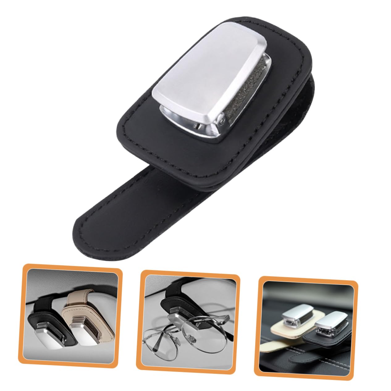 ULTECHNOVO 3pezzi Portaocchiali Da Sole Per Auto Pelle Premium Clip Per Visiera Supporto Per Occhiali e Carte Accessorio Per Auto Compatibile Con Tutti Veicoli
