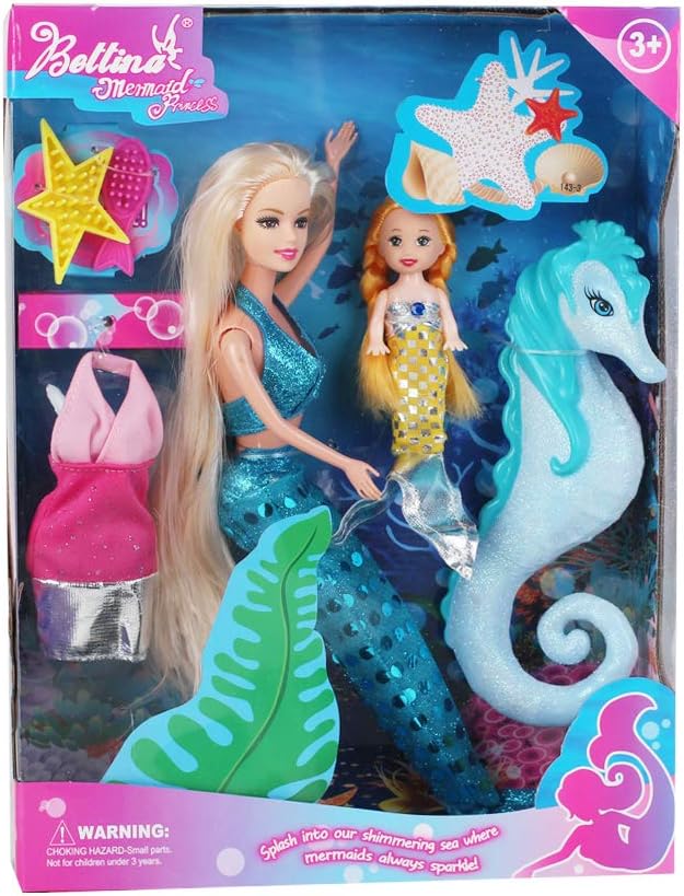 Mermaids Princess Doll with Small Mermaid Doll & Seahorse Play Set | Mermaid Gifts for Girls|Mermaid Toys for 3 to 7 Year Olds