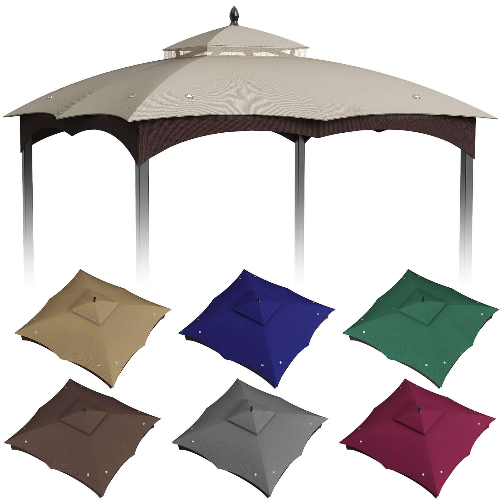 Photo 1 of 10x12ft Canopy Replacement Top for Lowe's Allen Roth Gazebo #GF-12S004B-1, Two Tiered Waterproof Gazebo Cover Roof with 8 Drainage Holes for BBQ Outdoor, Beige