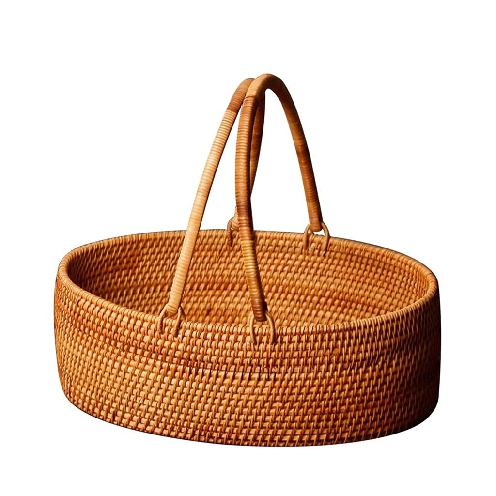 Storage Basket,Picnic Portable Retro Rattan Hamper Baskets for 2 Person for Camping and Outdoor Party