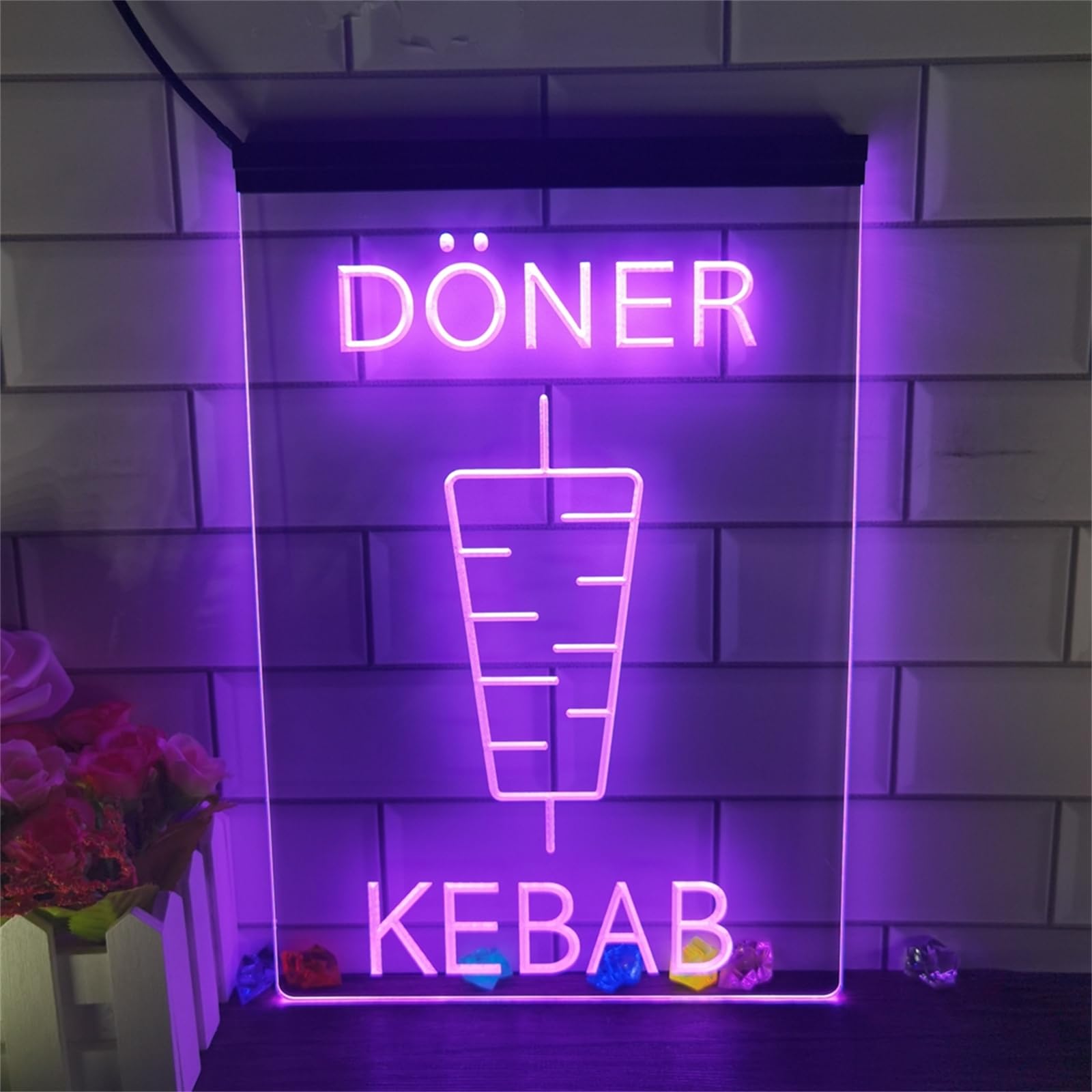 Rewis Purple Doner Kebab Led Neon Sign Decor, Custom Usb Powered Neon Lights With Dimmer, For Kebab Fast Food Grill Restaurant Wall Hanging Dimmable Signboard,,30X20cm