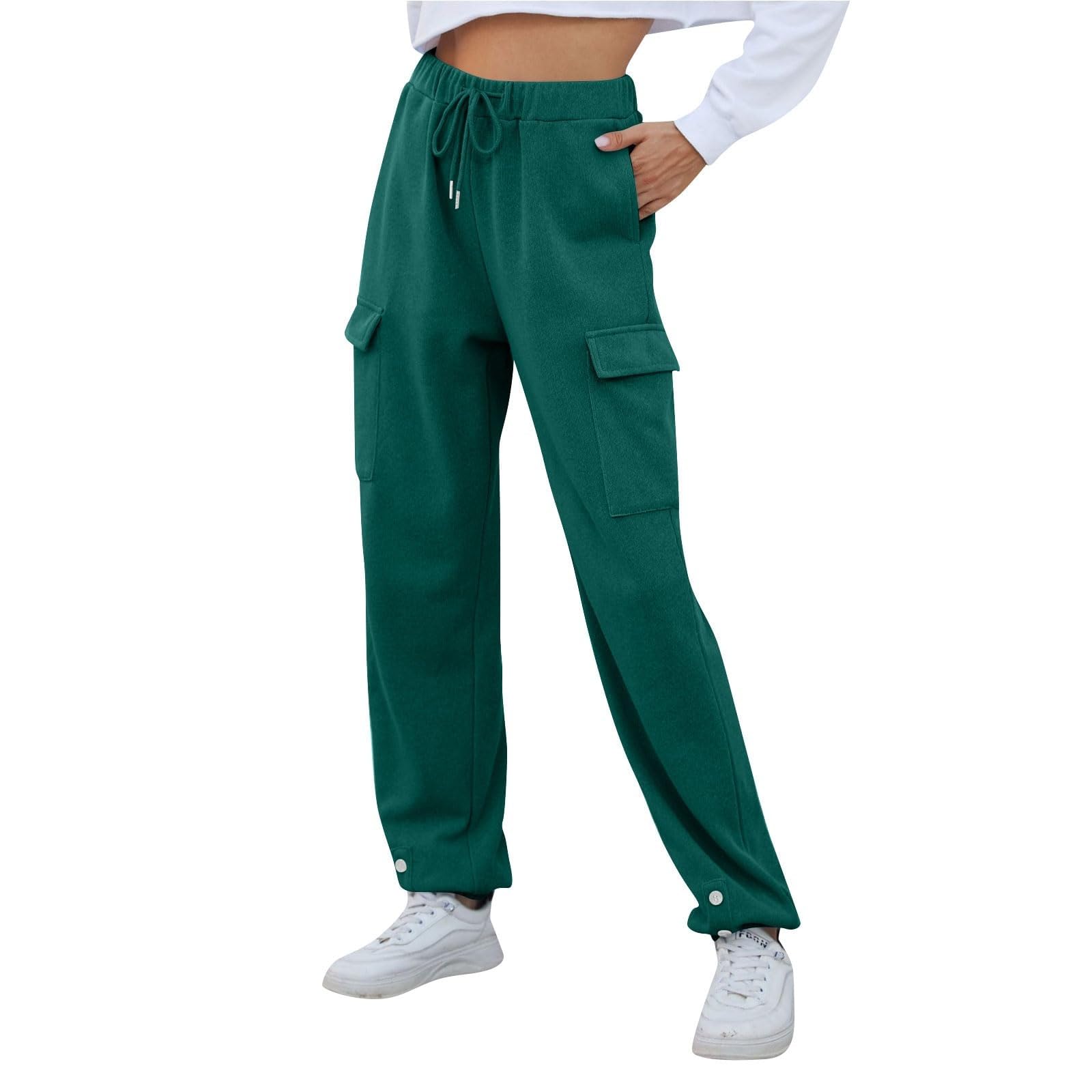Pantalon de jogging pour femme en coton vert XL avec cordon