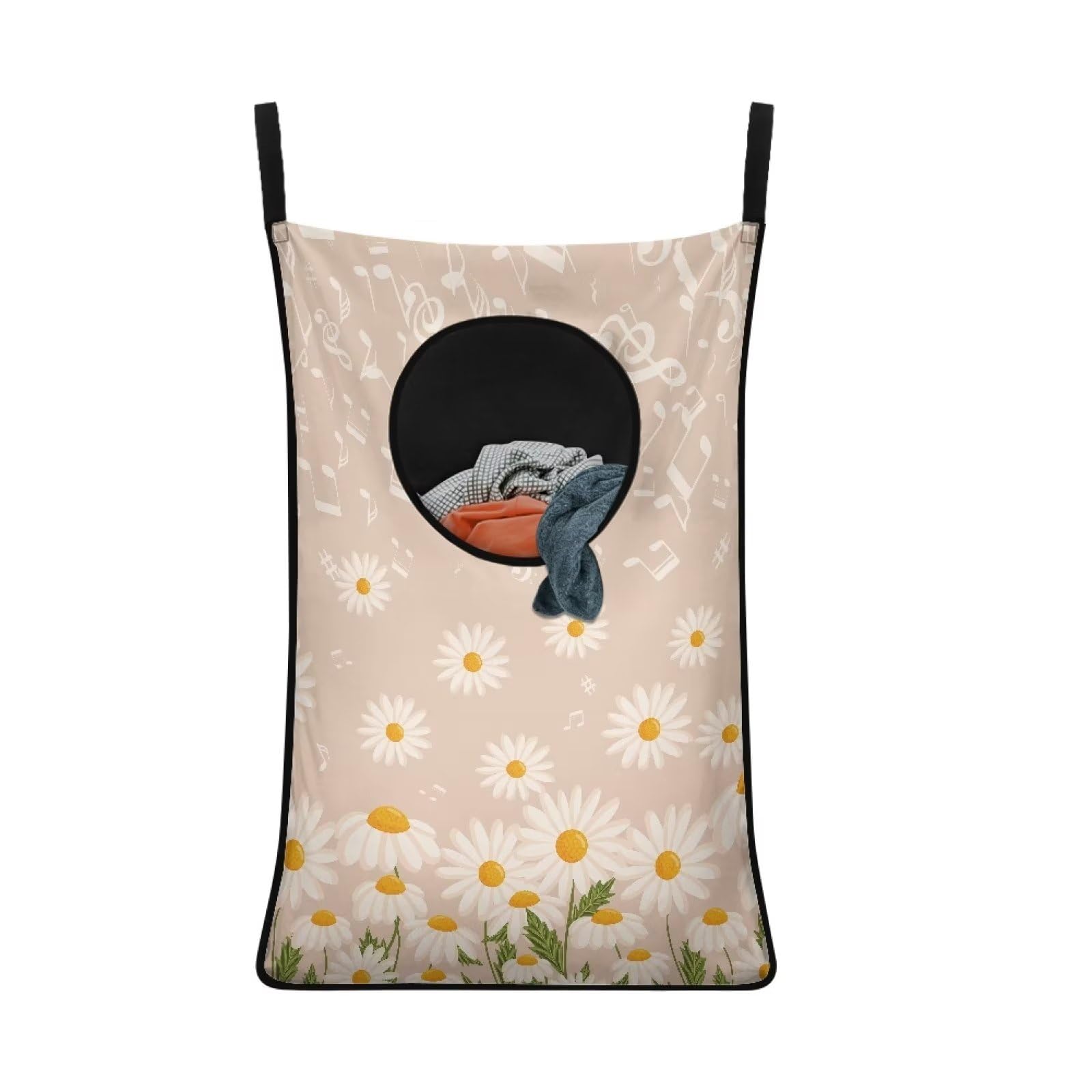 COEQINE Delicates Laundry Bag,Fashion White Daisy Floral Pattern Dirty Clothes Door Hanging Laundry Bag for Bedroom Zipper for Washing