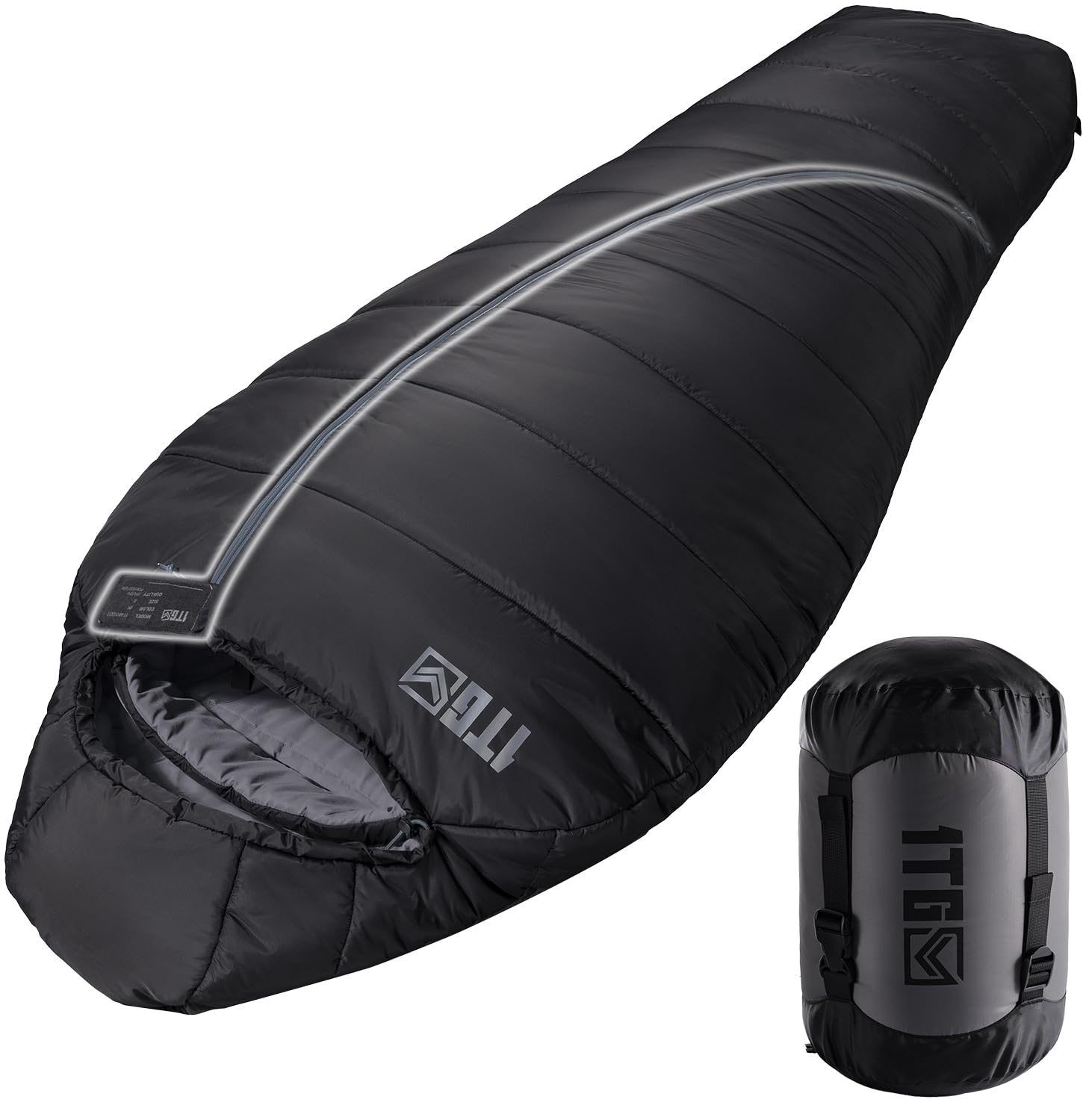 Mummy Sleeping Bag, Ultralight 4‑Season Sleeping Bag for for Adults, Military, Lightweight & Windproof, Cold Weather with Adjustable Hood, Phone Pocket for Camping, Hiking, Traveling