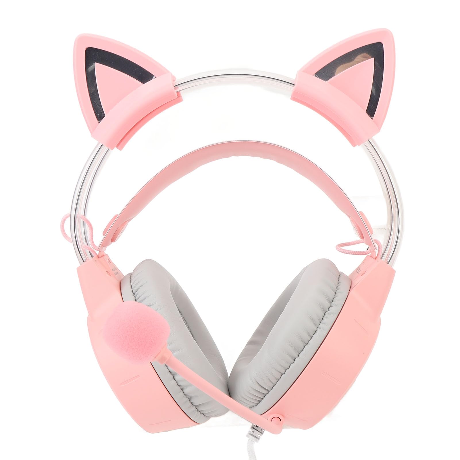 Casque d'écoute avec Oreilles de Chat, éclairage RVB, Oreilles de Chat Amovibles, Pilote de 50 Mm, Son Surround, Design Ergonomique, compatibilité Multi-Plateforme, pour Filles avec Prise