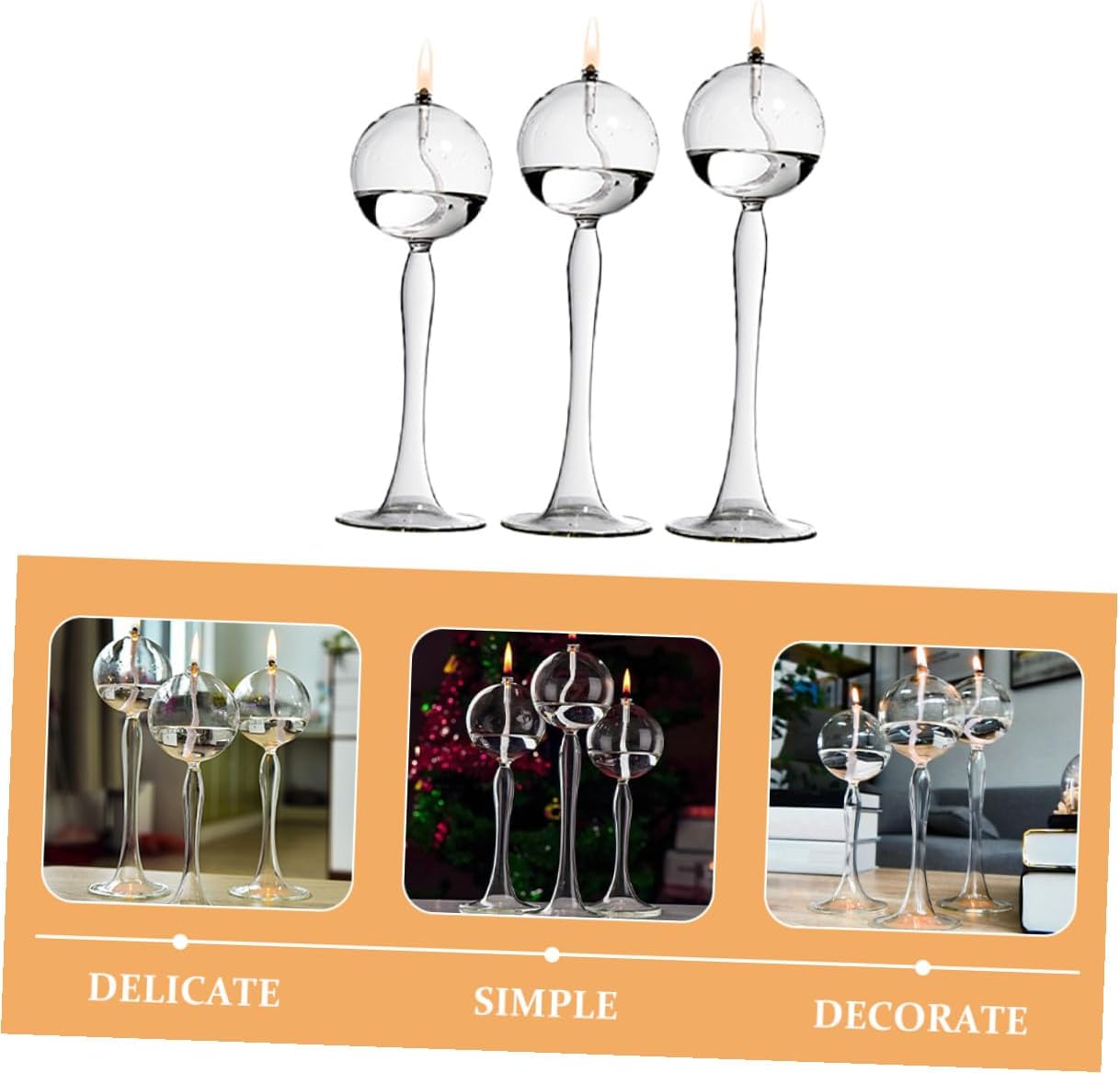 Glass Oil Candle Holder Set 3pcs Tall Glass Oil Lamps Decorative Liquid Candle Lamps for Wedding Party Home Decor Dinner Table Centerpieces