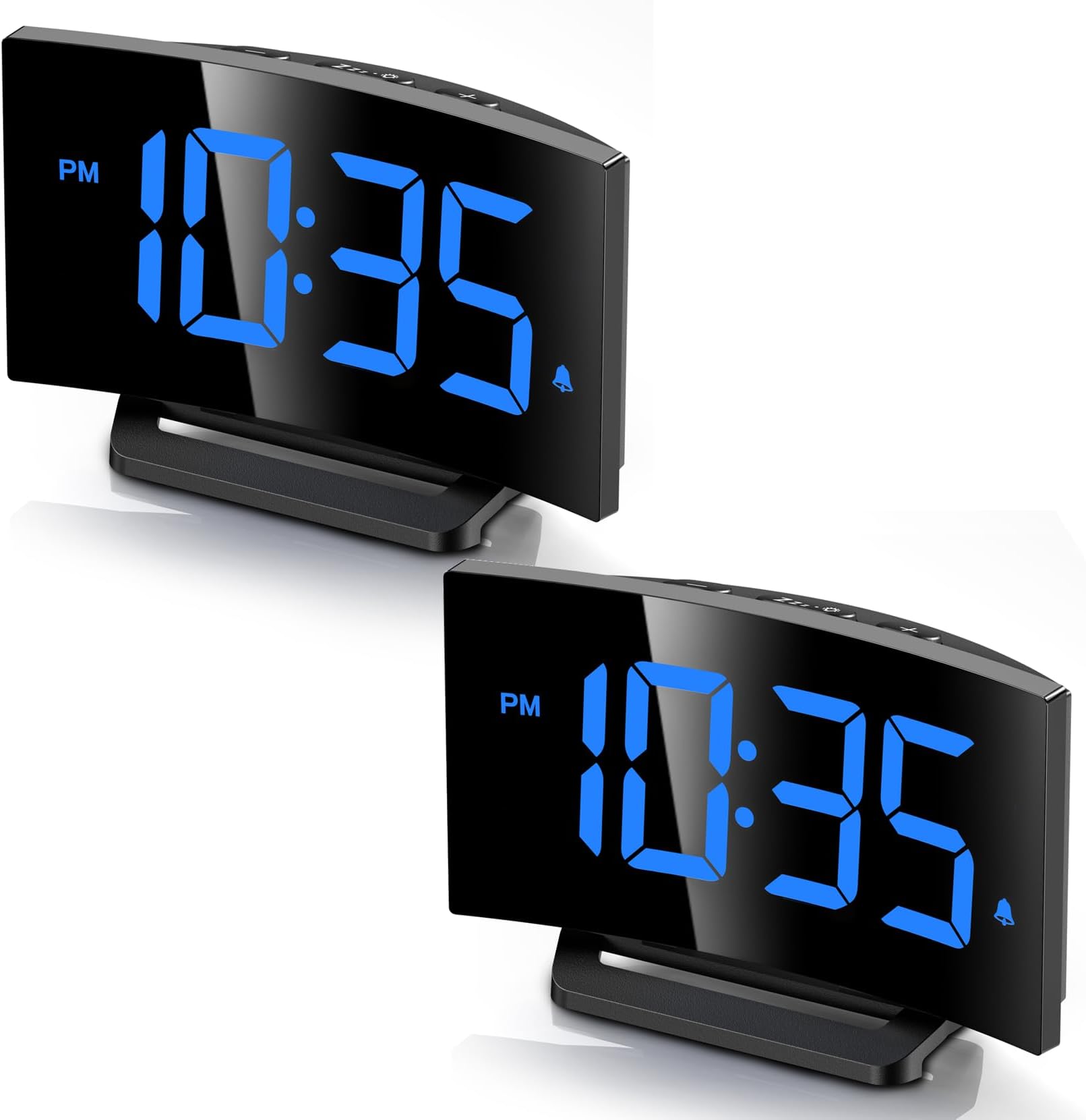 GOLOZA Digital Alarm Clock for Bedroom, Digital Clock with Modern Curved Design, Conspicuous LED Numbers, 5 Levels Brightness+Off,2 Volume, 3 Alarm Tones, Snooze, Power-Off Memory, 12/24H