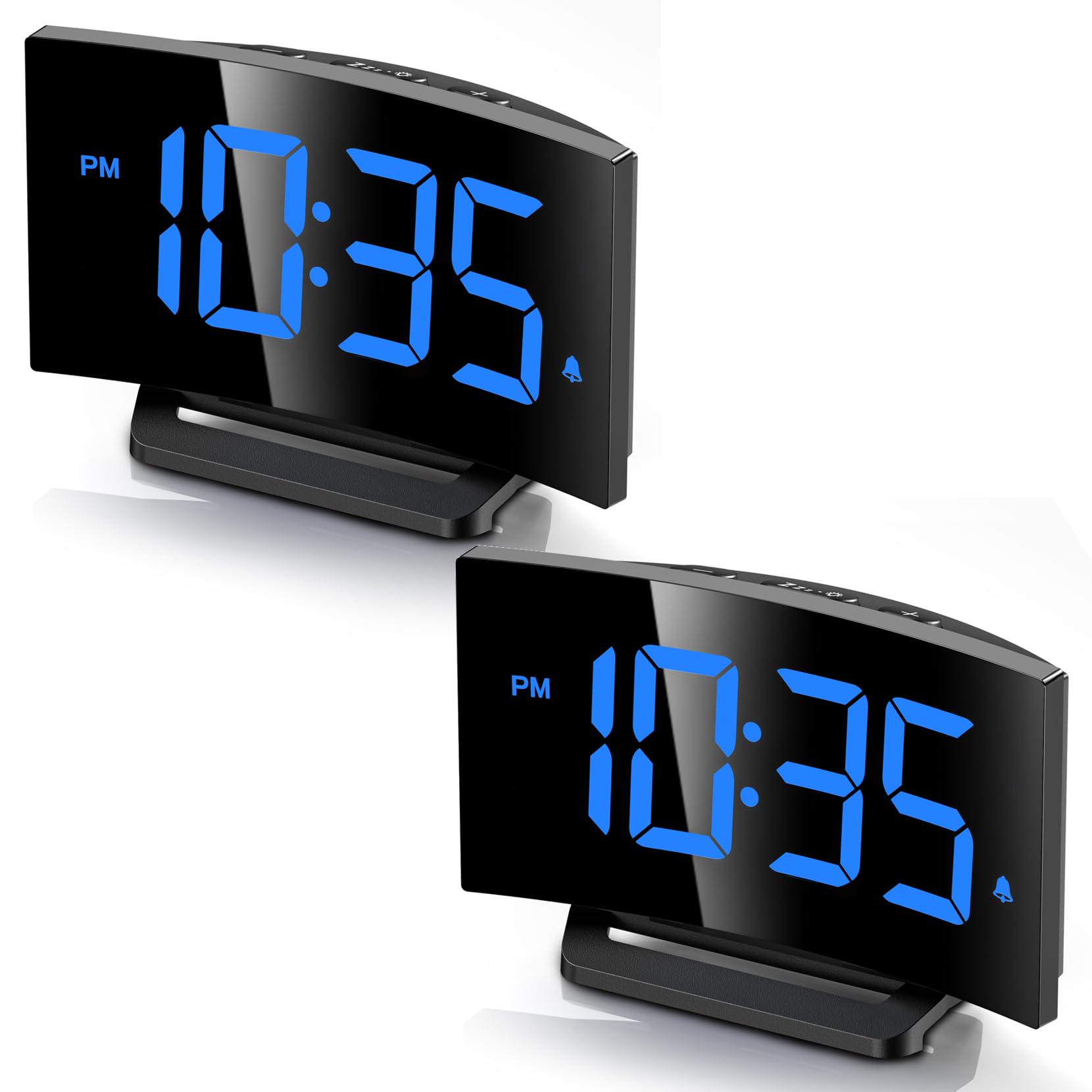 GOLOZA Digital Alarm Clock for Bedroom, Digital Clock with Modern Curved Design, Conspicuous LED Numbers, 5 Levels Brightness+Off,2 Volume, 3 Alarm Tones, Snooze, Power-Off Memory, 12/24H