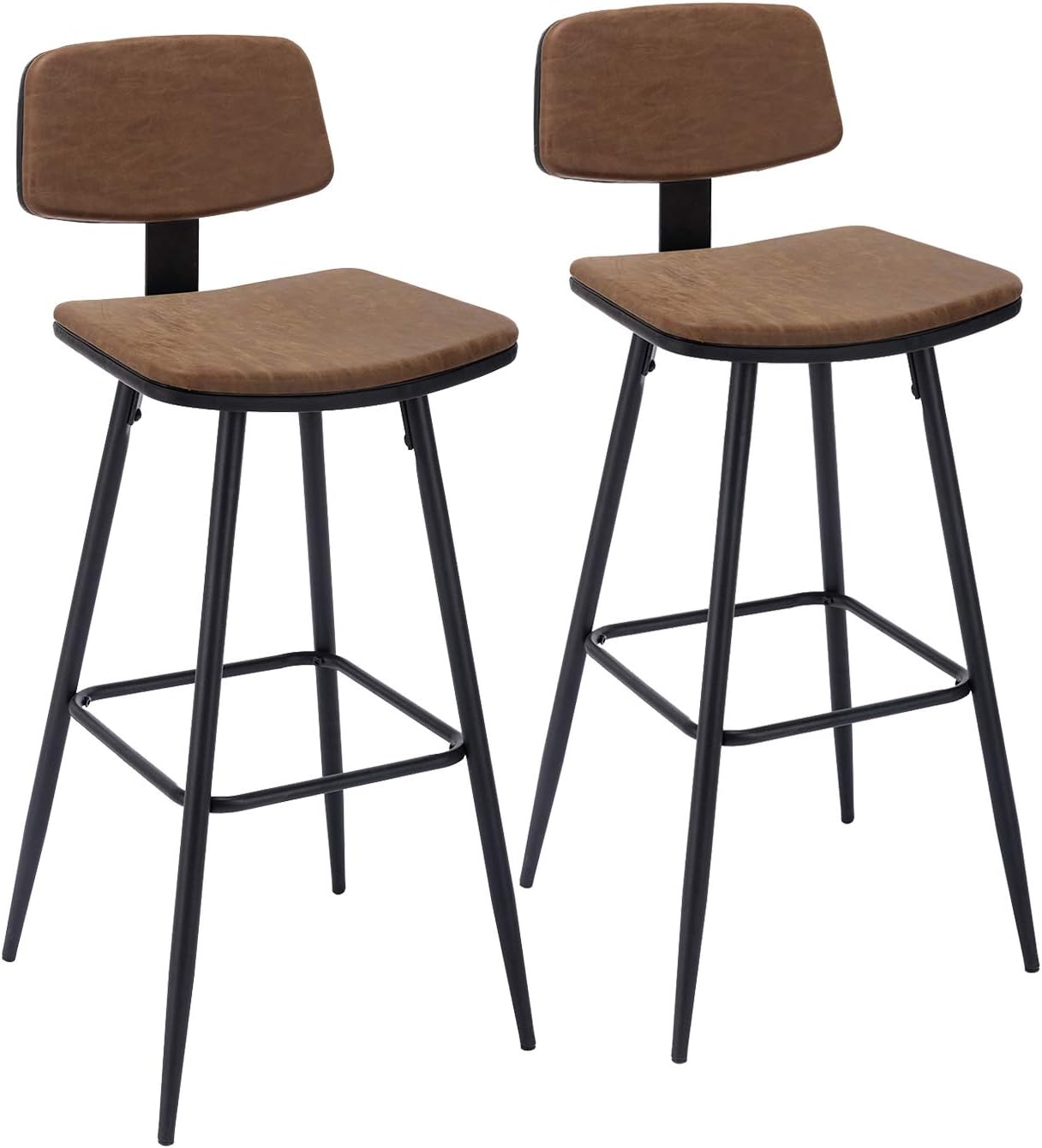 - Modern Bar Stools 29 Inch Counter/Bar Height Barstools Set of 2 Leather Upholstered Barstool Chairs with Low Back for Kitchen Island, Dining Table & Breakfast Bar, Brown