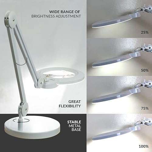 Miniatura 3 de Neatfi Lámpara de aumento LED bifocal XL, lente acrílica de 7 pulgadas, aumento 5D20D, manos libres, regulable, LED 84 SMD, brazo ajustable para