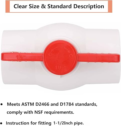 Miniatura 10 de Válvula de bola de PVC de 2 pulgadas con mango en T rojo para líneas de suministro de agua fría sistema de montaje de tubería de riego zócalo x