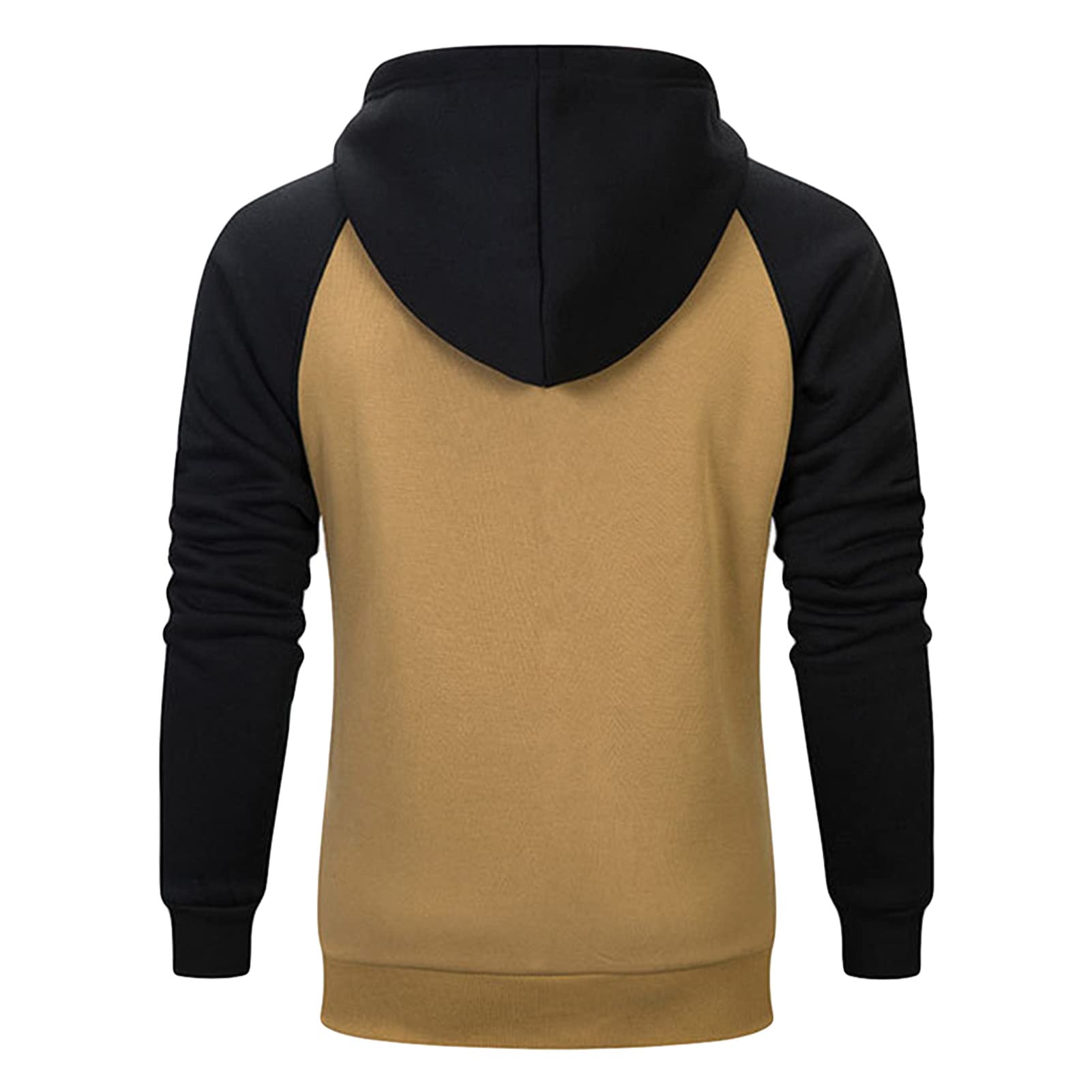 Maiyifu-GJ Men's Fleece Color Block Pullover Hoodies Slim Fit Drawstring Hooded Sweatshirt Casual Long Sleeve Gym Hoodie (Khaki,3X-Large)