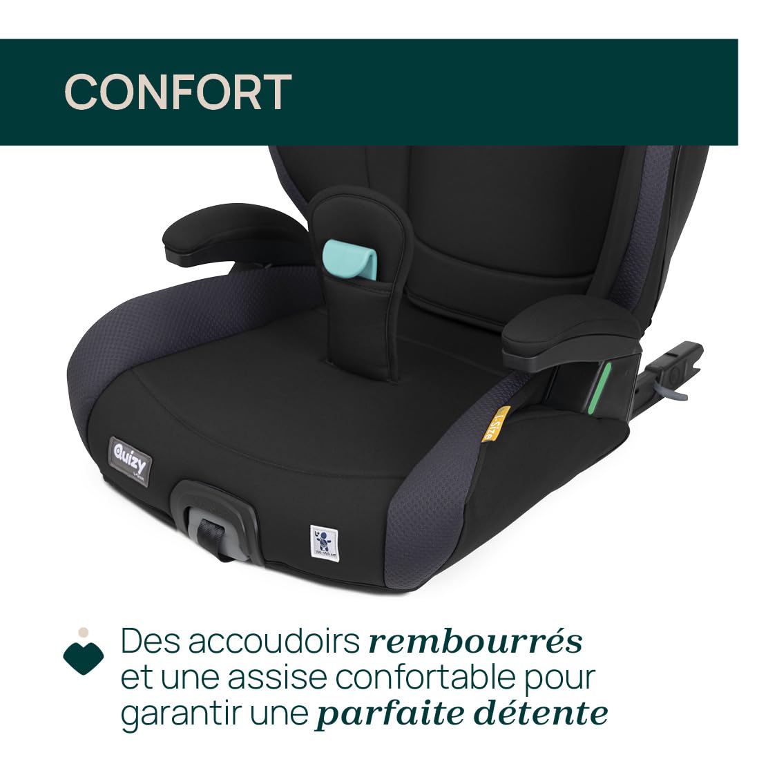 Chicco Quizy i-Size, Kindersitz 3-12 Jahre (100-150 cm), Mit Isofix-System, mit Liegeposition, Höhenverstellbar, mit gepolsterten Armlehnen und komfortablem Sitz, (15-36 kg), Gruppe 1/2/3, Schwarz