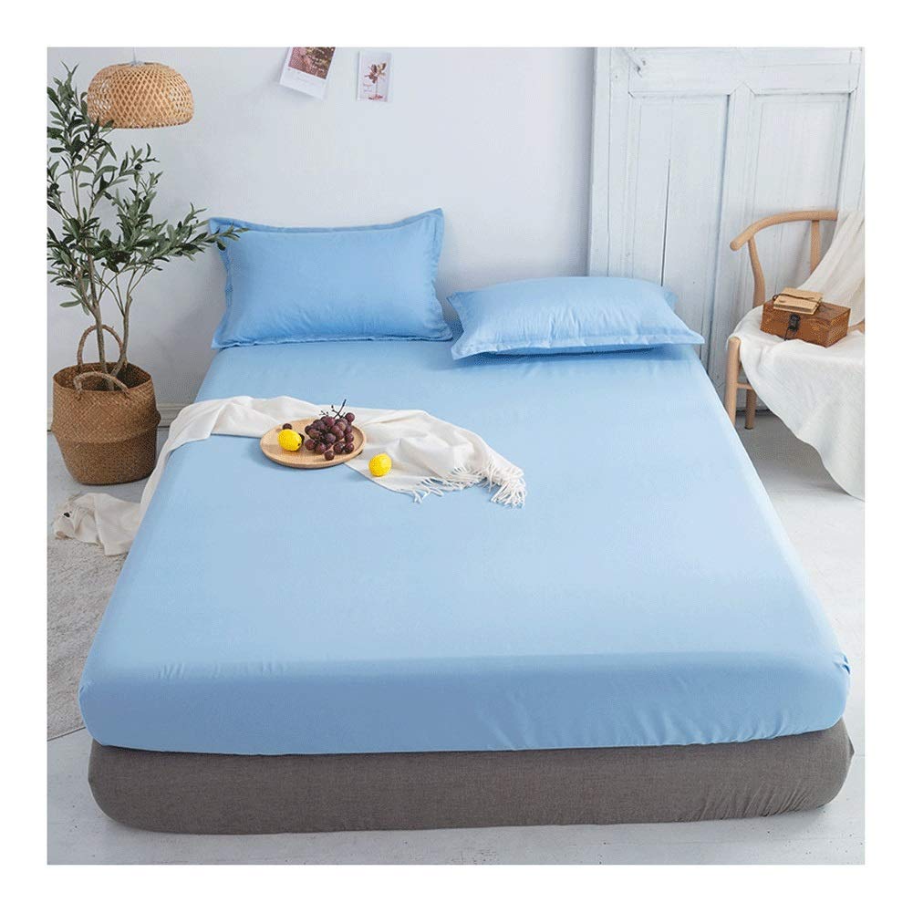 MZP Queen Fitted Sheet Only Soft Polyester Microfibre Adults king Fitted Bottom Sheet Fits Up 0-20cm Deep Mattress Bed Sheets Fade Resistant (Color : Blue B, Size : Queen)
