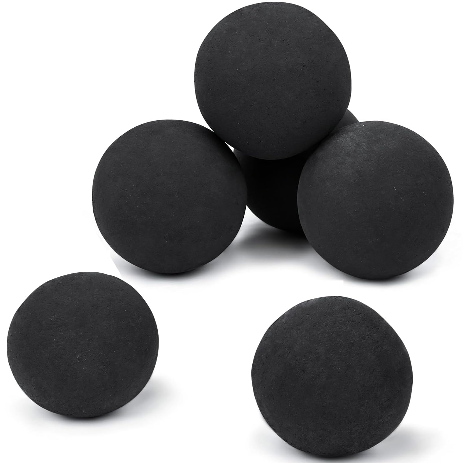 GRISUN Black Round Ceramic Fire Balls for Fire Pit, 5 Inch Tempered Fire Stones for Natural Set of 6