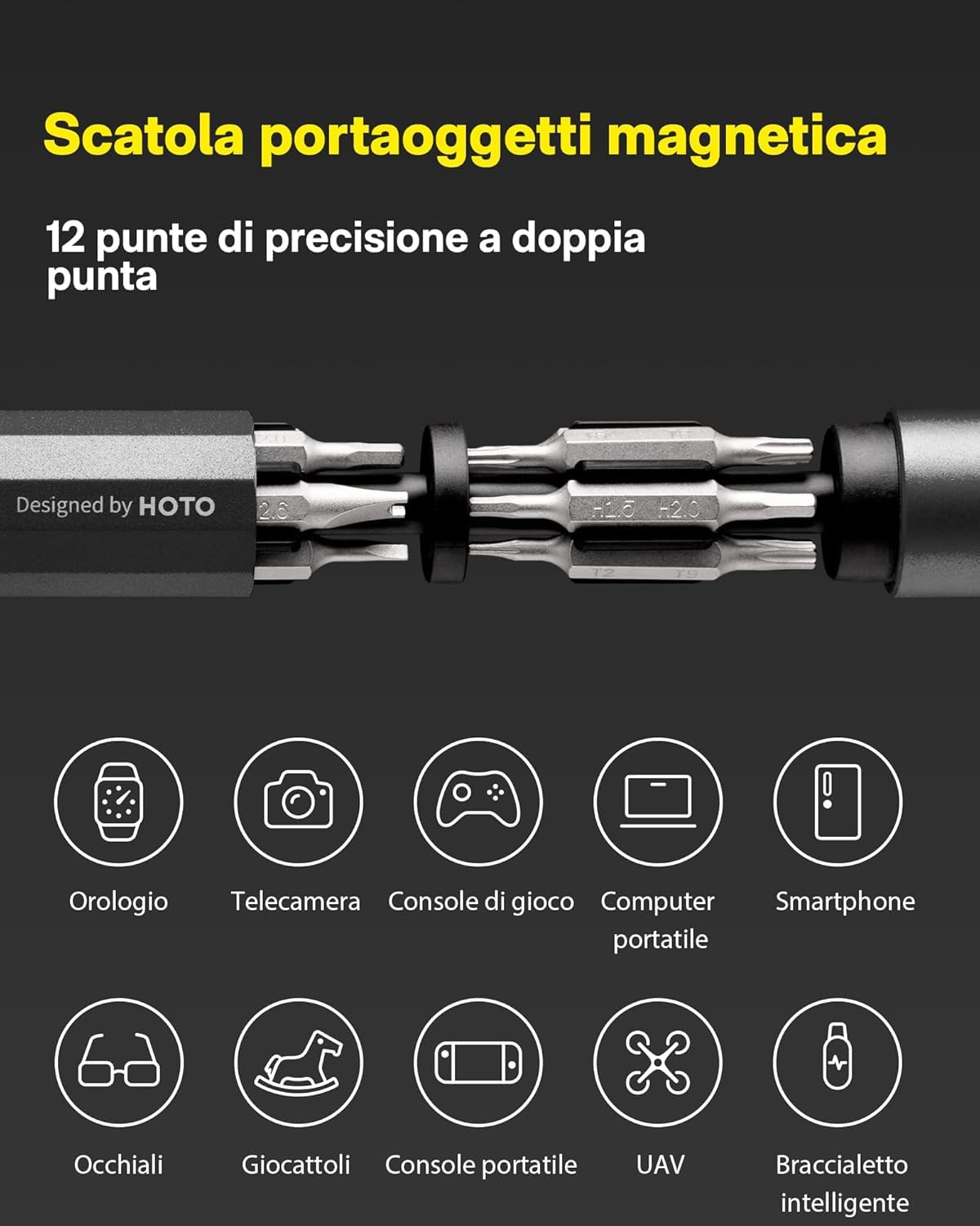 HOTO 24 in 1 Set Cacciaviti Precisione, Mini Cacciavite per Occhiali, Punte Torx Magnetiche, Kit di Riparazione per Elettronica, Orologi, Smartphone, PC Portatili, Fotocamere, Gadget Tech