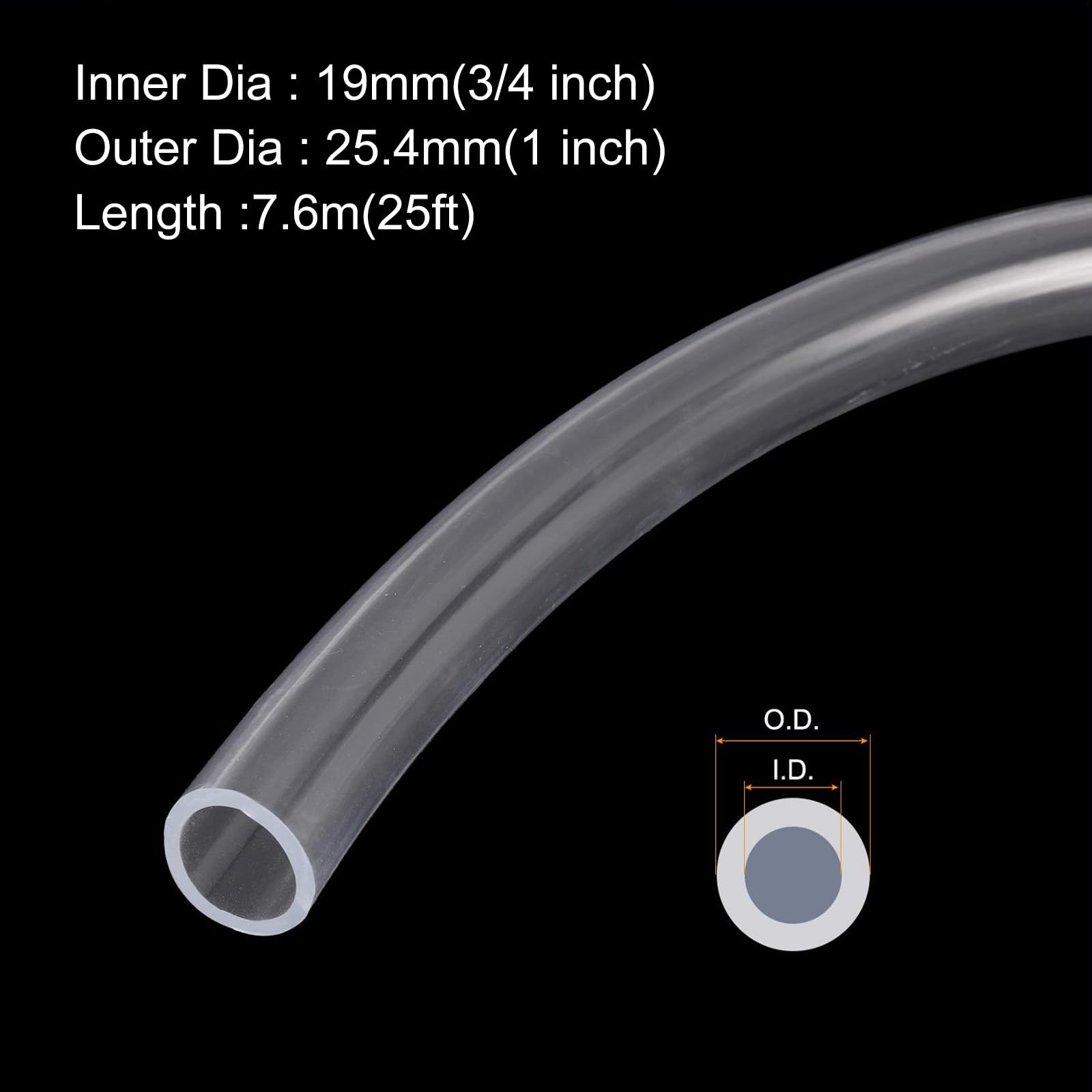 QUARKZMAN Tubo In PVC Trasparente 19mm x 24mm 25ft Tubo Plastico PVC Flessibile Per Tubazioni Industriali, Acquari, Pompe, 3/4" ID 1" OD, Con 2 Pezzi Di Fascette