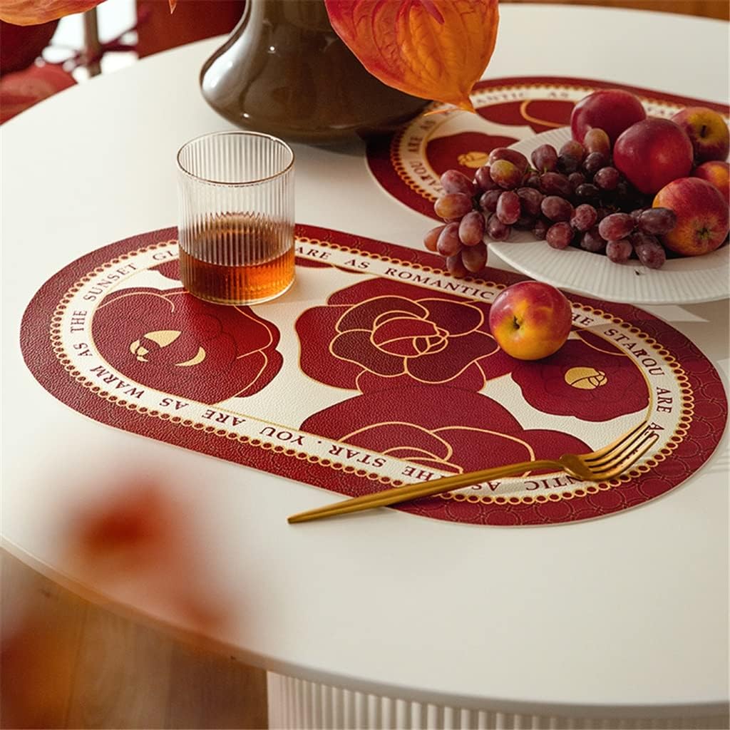 2 Pcs Tableware Retro Place Mat Leather Red Heat Insullated Home Western Placemat(E)