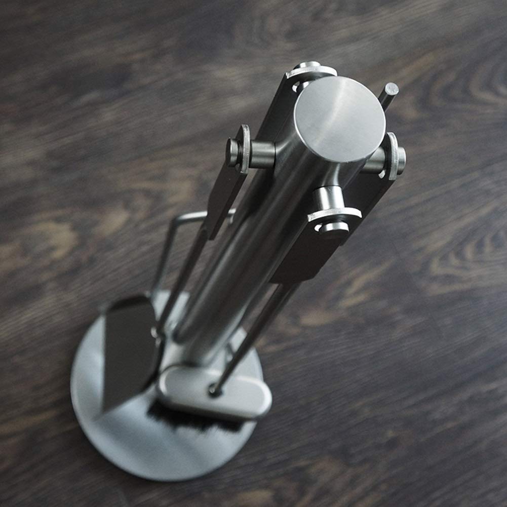 Set di 5 attrezzi da camino in acciaio inox con moderno supporto antiruggine resistente, include pala, spazzola, attizzatoio e pinze