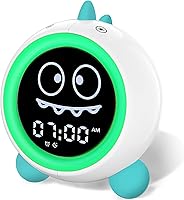 H-Chin Dino Kids Sleep Training Clock - Toddler Alarm with Night Light, 17 Soothing Sounds, Green Dinosaur for Boys Girls