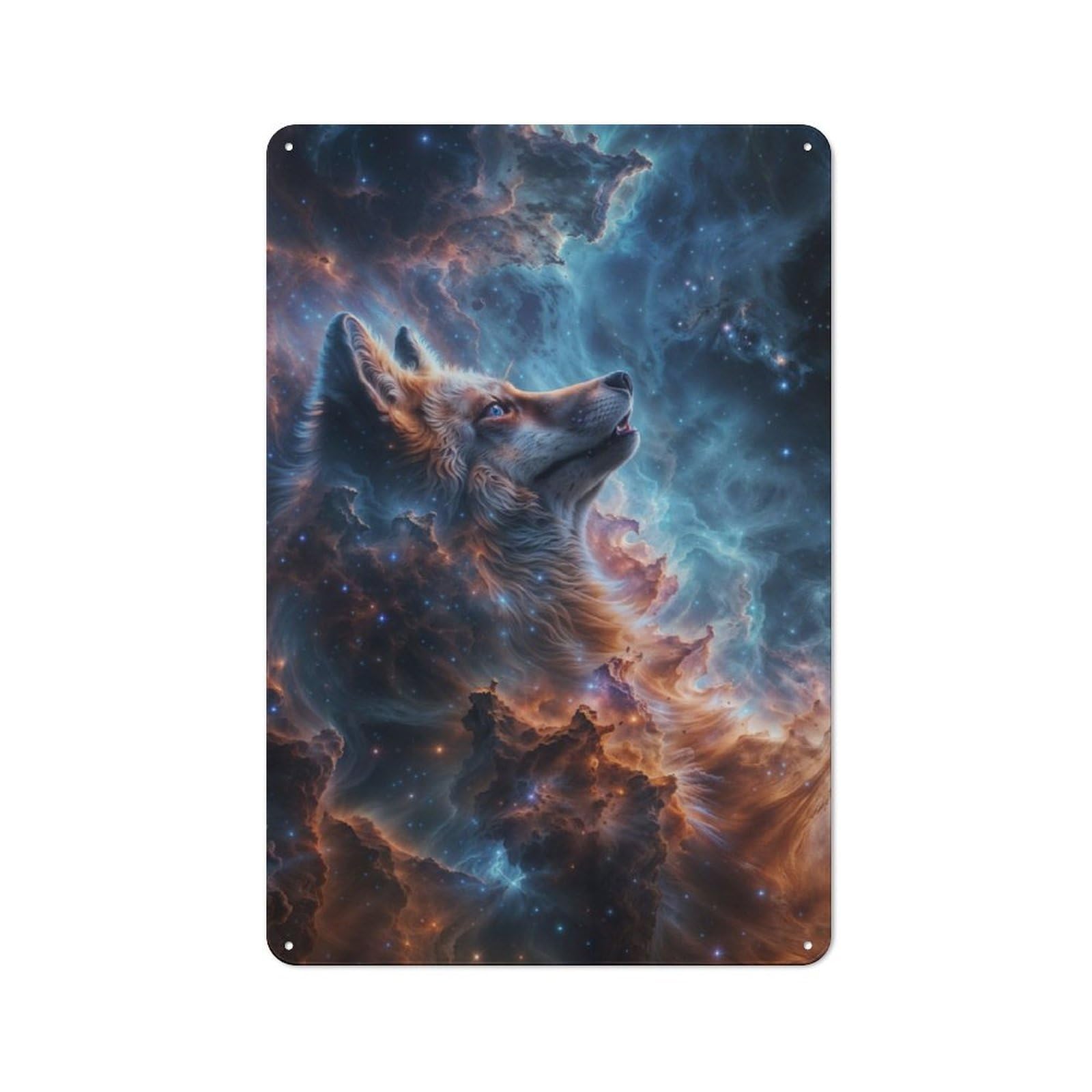 Junmoney Cosmic Nebula Fox Vintage Tin Sign 30X20cm For Hobby Room Or Studio, A New Home Present For Creative Interior Collectors