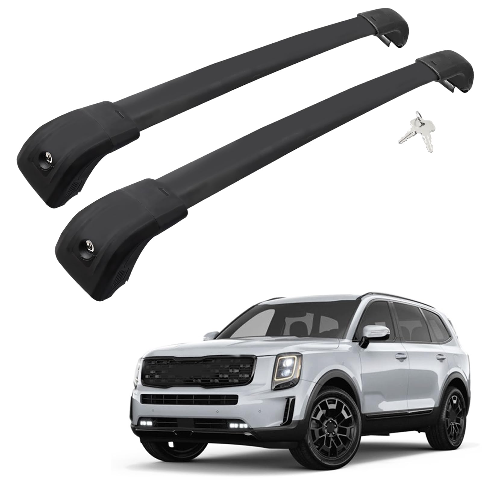 Photo 1 of Car Roof Rack Cross Bars Compatible with 2019-2023 KIA Telluride LX EX S SX SX-Prestige (Fit for Flush Side Rails), Aluminum Lockable Roof Cross Bars for Kayak Bike Rooftop Cargo Carrier Bag Basket