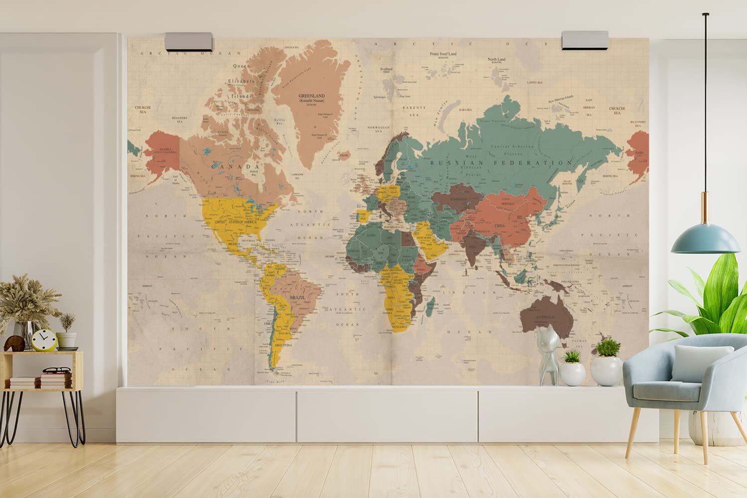 Selbstklebend Tapete Wandpapier Wandaufkleber Fototapete Tapeten Wanddeko 330x220 cm Weltkarte - Vintage - Atlas - Kind - Kind - Mädchen