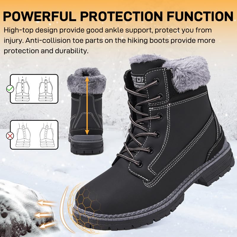 ziitop Stivali Donna Inverno Scarpe da Neve Impermeabili Stivaletti Pelliccia Stringate Outdoor Stivali da Trekking Caldi Snow Boots