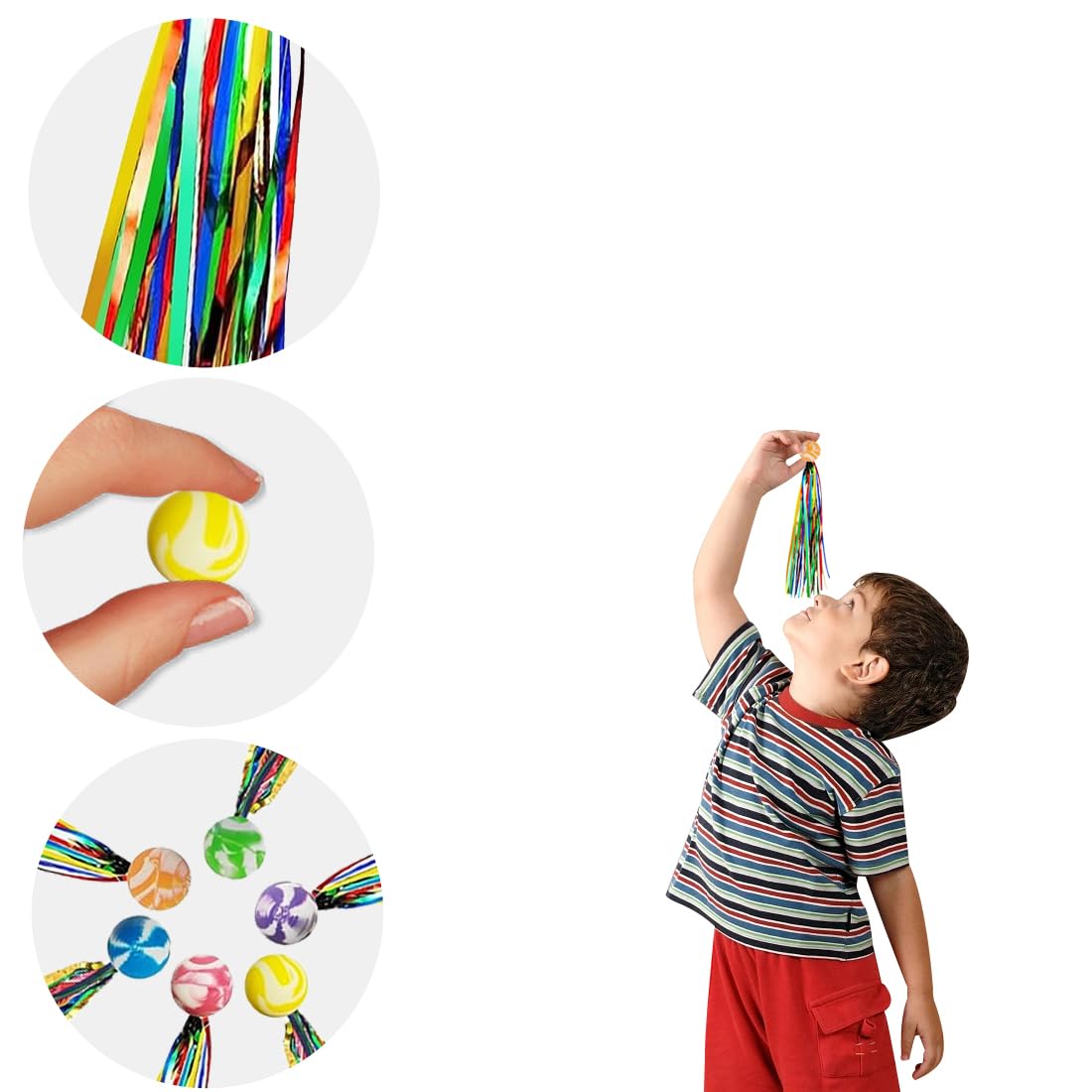 20 Balles Rebondissantes Avec Rubans - Jouet D'Extérieur Pour Enfants - Multicolore Réutilisable