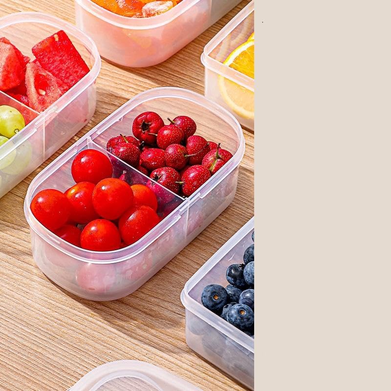 Image of 2 Way Transparent Lunch Box With Lids, Double Compartment Airtight & Leakproof Meal Prep Double Grid Plastic Boxes For Lunch, Snacks, Multi-Functionl Use For Kitchen Organizer Storage Tiffin Box.