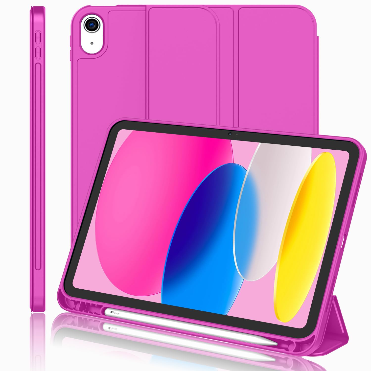 Photo 1 of iMieet iPad (A16) Case 11th Gen/iPad 10th Generation Case [11-Inch 2025/10.9 Inch 2022] with Pencil Holder, Trifold Stand Smart Cover with Soft TPU Back,Auto Wake/Sleep(Deep Pink)