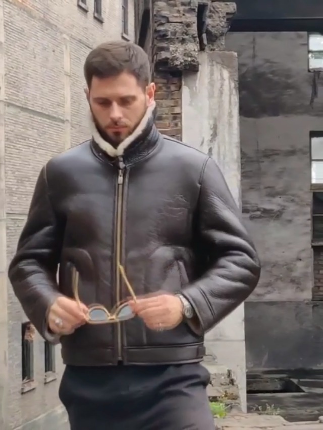 New Mens B3 Shearling Jacket Winter Fur Coat Short Motorcycle