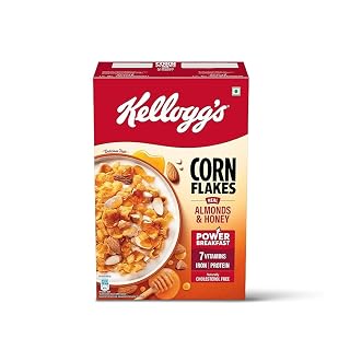 Kellogg's Corn Flakes Real Almond Honey 300g| High in Iron, Vitamin B1, B2, B3, B6 & C | Naturally Cholesterol Free | Corn Flakes, Breakfast Cereal